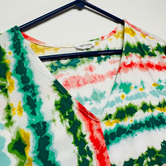 First Love by Lovelyn Sleeveless Oversized Red Green Lightweight Top Womens M - Picture 6 of 9